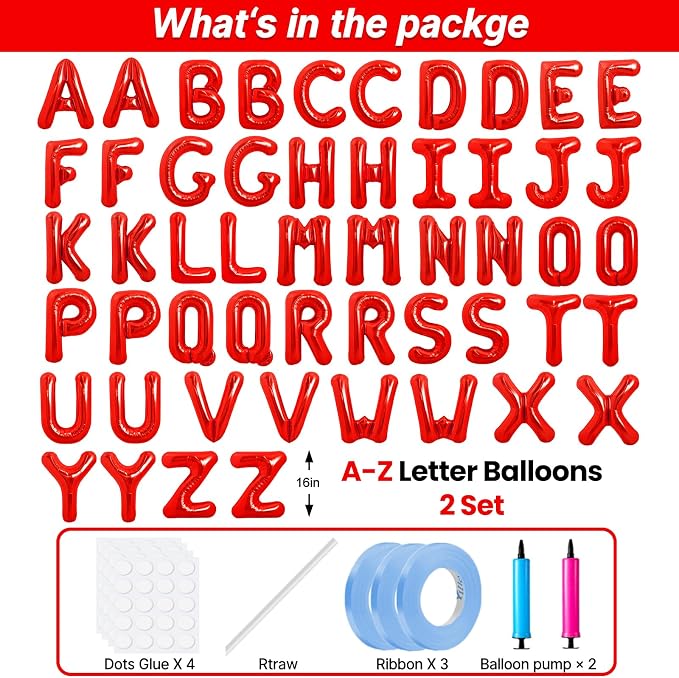 LIOZEOKUN Letter Balloons 16 Inch Alphabet A-Z Mylar Foil Balloons 2 Set - Image 2