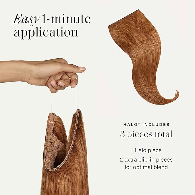 Luxy 100% Remy Human Hair – Halo Clip-In Hair Extensions –Natural Looking Volume & Length - One-Piece - Easy 5-Min Application 140 grams 16" Natural Red Halo