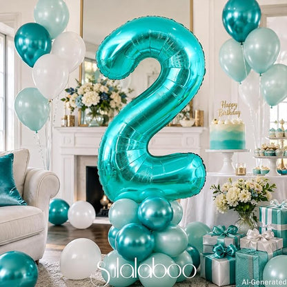 40 Inch Big Teal Blue Number 2 Foil 0-9 Mylar Helium Balloons | Large Digital - Image 3