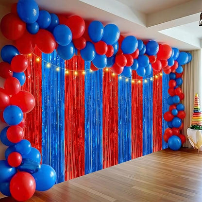 2Pack Red Blue Metallic Tinsel Foil Fringe Curtains, Tinsel Curtain Backdrop - Image 8