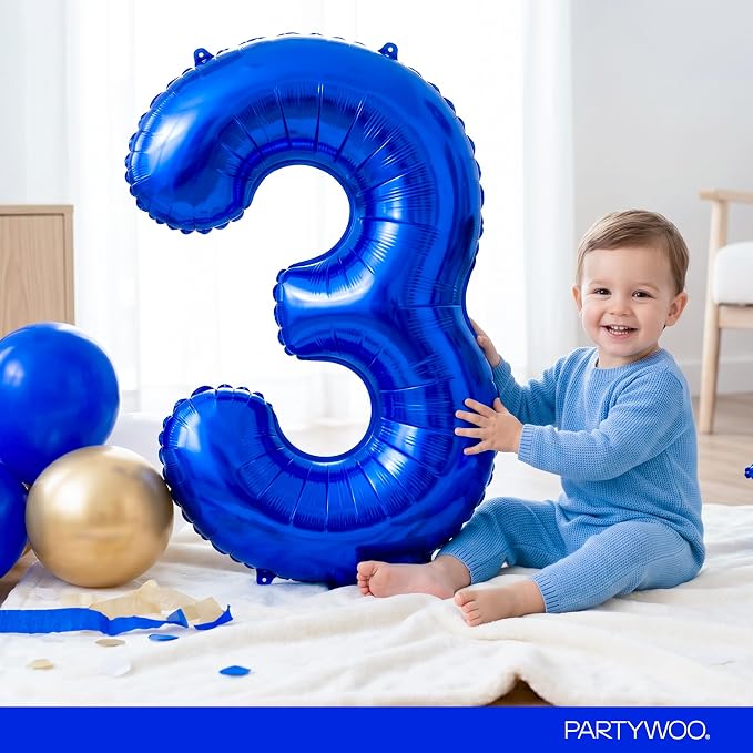 PartyWoo Number Balloons 40 Inch Blue Number 3 Kit - Image 3