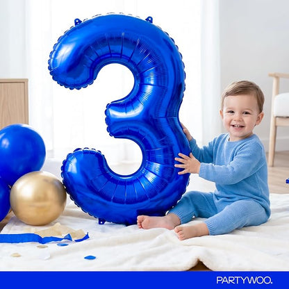 PartyWoo Number Balloons 40 Inch Blue Number 3 Kit - Image 3