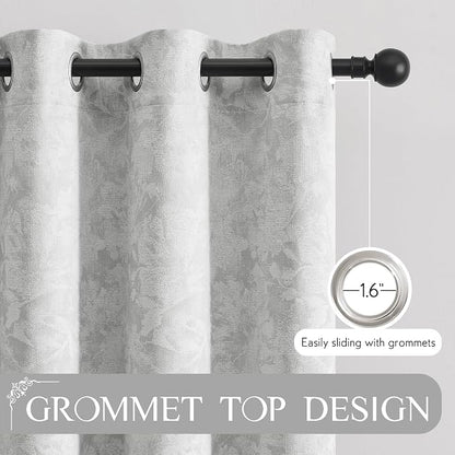 Beauoop Grey Floral Jacquard Blackout Curtains - Image 7