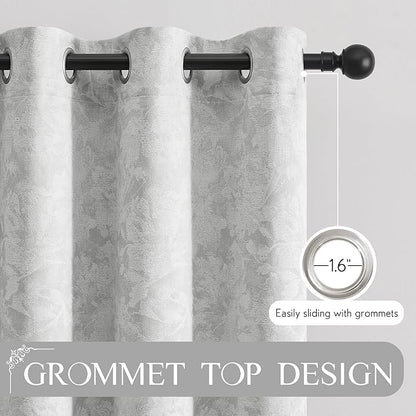 Beauoop Grey Floral Jacquard Blackout Curtains - Image 7