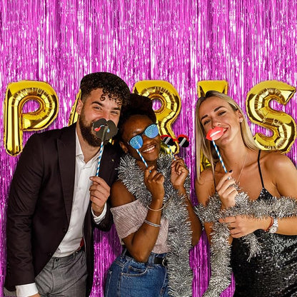 2 Pack Hot Pink Party Backdrop Birthday Decorations Tinsel Curtain Party - Image 2