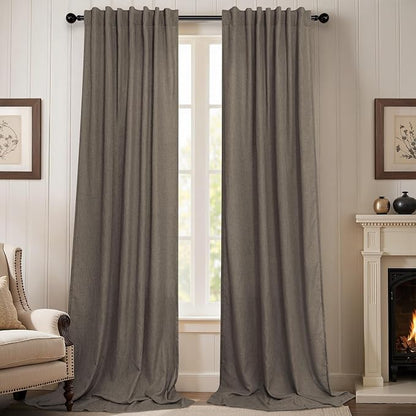 Dark Brown Linen Curtains for Living Room 108 Inches Long Semi Sheer Drapes by Pitalk