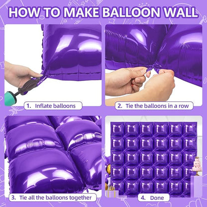NISOCY 36PCS Metallic Purple Square Foil Balloons Wall Backdrop | Double Sided - Image 4