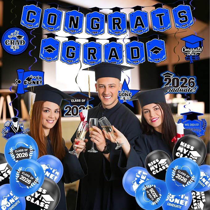 Graduation Decorations 2026 Blue Themed Set - Image 2