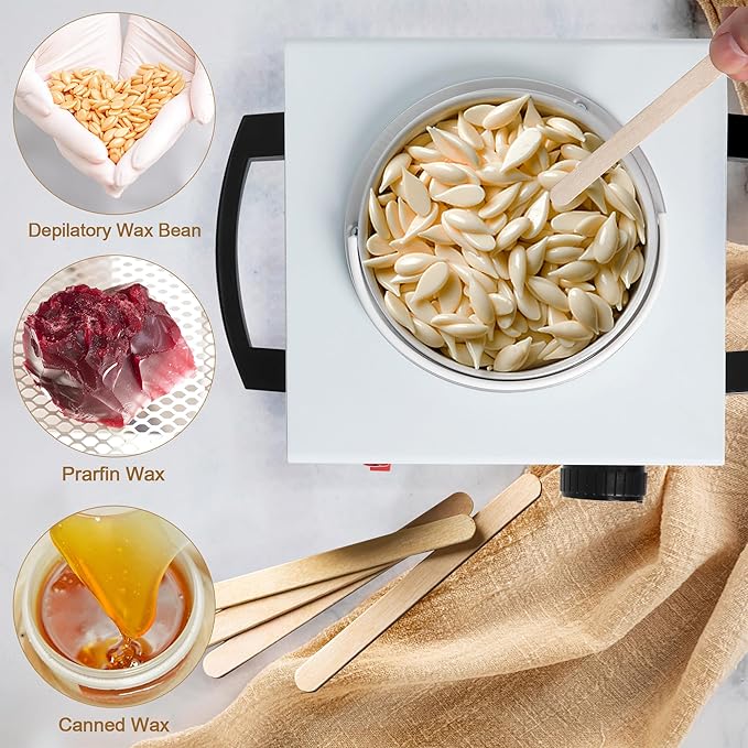 Podoy Wax Warmer for Hair Removal, Professional Single Wax Warmer Pot Melter Heater with Adjustable Temperature Set, Home Spa & Salon Electric Waxing Machine with 200pcs Sticks