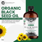 NaturoBliss Organic Black Seed Oil 100% Virgin Cold Pressed Omega 3 6 9 Super Antioxidant for Immune Support, Joints, Mobility, Digestion, Hair Skin Vegan, Gluten-Free, Non-GMO USDA Certified 4oz