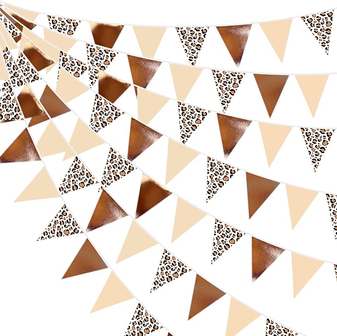 32Ft Leopard Party Decorations Metallic Brown Leopard Triangle Banner Flag by pinkblume