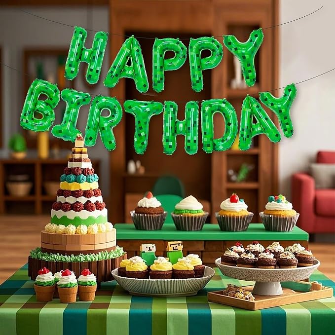 TNT Pixel Happy Birthday Banner Party Decorations Foil Balloons Letters Signs - Image 7