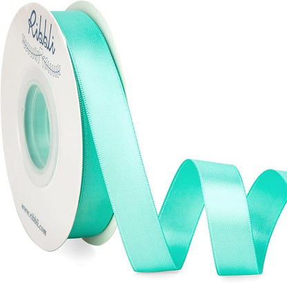 Ribbli Aqua Blue Satin Ribbon 5/8 inch x Continuous 25 Yards, Double Faced by Ribbli