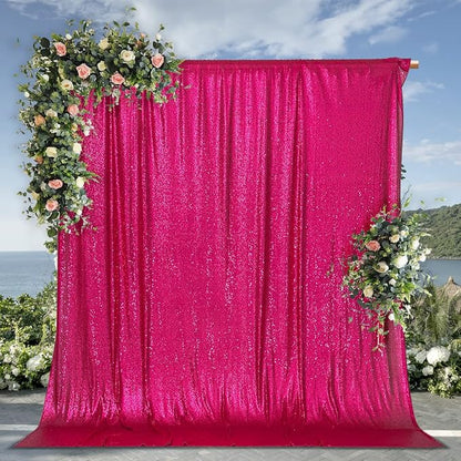 PartyDelight Hot Pink Sequin Backdrop 6x6ft Sparkly Photo Curtain | 4 Inch Rod - Image 4