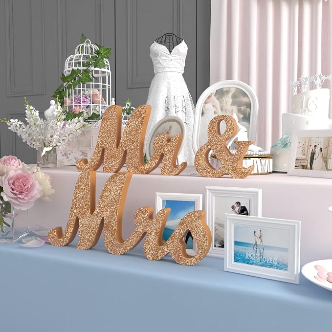 VIOPVERY Wooden Mr & Mrs Wedding Sign - Image 6