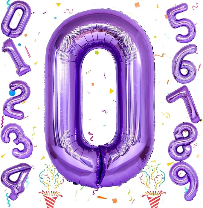 Purple Number Balloons, 40 Inch Foil Large Balloons, Helium Self Inflating - Image 2