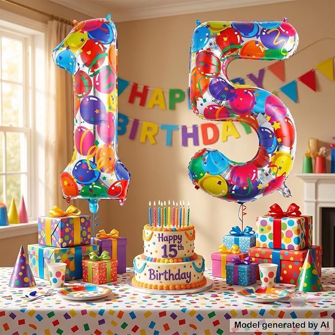 40 Inch Number 15 Balloon Set Large Foil Balloons - Image 4