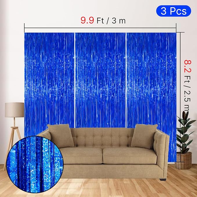 PartyWoo Dark Blue Navy Blue Foil Tinsel Streamers Fringe 8.2FT 3pcs | Dark - Image 4