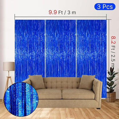 PartyWoo Dark Blue Navy Blue Foil Tinsel Streamers Fringe 8.2FT 3pcs | Dark - Image 4