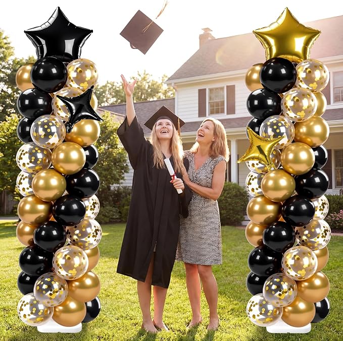 Skylety 2 Sets Black and Gold Balloon Column Stand Kit Adjustable Black Gold - Image 4