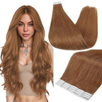 Full Shine Tape in Extensions 10 Inch Hair Extensions Real Human Hair Tape Ins Color 330 Auburn Double Sided Tape in Human Hair Extensions 20PCS 30g for Wedding