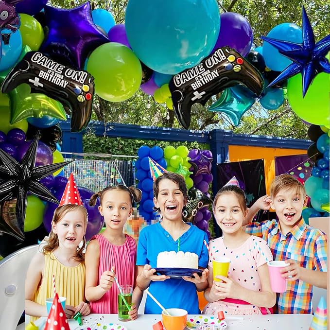 Video game Themed blue and green chrome purple balloon garland arch kit 140+pcs - Image 2