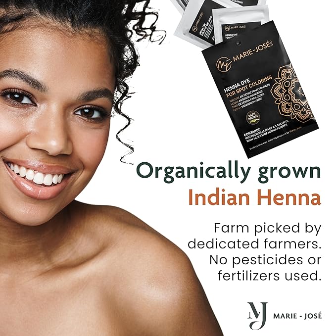 Marie-José & Co Henna Dye Set - Professional Grade Henna Tint for Spot Coloring - Good for 50 Applications (Dark Brown)