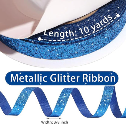 Royal Blue Metallic Glitter Ribbon - Image 3