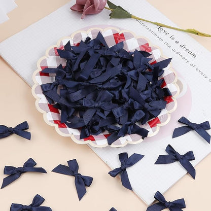 Navy Blue Mini Bows 1.57" 100PCS Small Satin Ribbon Bow - Image 3