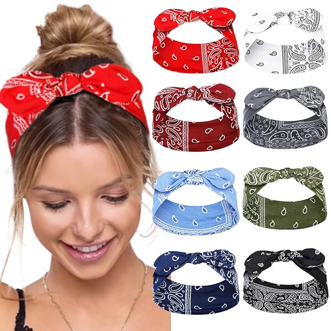 Tobeffect Paisley Bandana Headbands: Cute Summer Hair Accessories - Wide Knotted Bow Headband, Rabbit Ears Turban Headwraps for Women and Girls