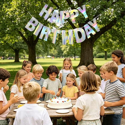 Happy Birthday Banner, Pre-Strung Holographic Iridescent Birthday Sign Decor - Image 6