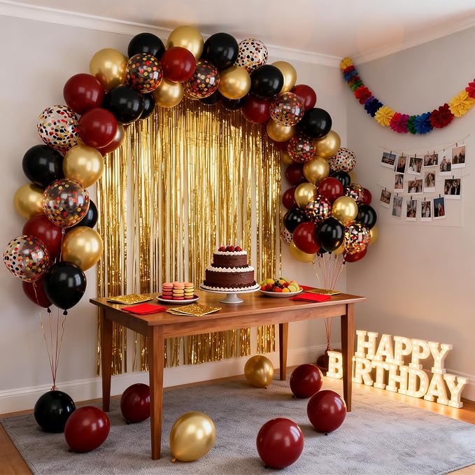 Patimate Burgundy Black Gold Balloons Set 50Pcs 12 Inch Latex Party Balloon | - Image 7