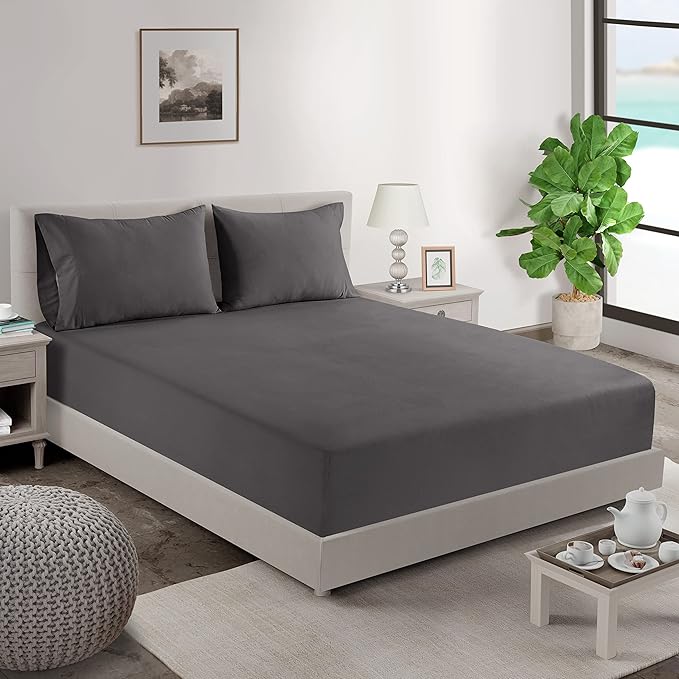 Lane Linen 100% Organic Cotton Pillow Cases Standard Size Set of 2 (20"x26") - Cotton Pillowcases Standard Size - Soft Black Pillow Cases Set of 2 - Standard Pillowcase Pack of 2 - Charcoal