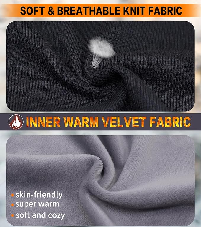 Winter Ear Warmer Headband for Men Women Double-Layer Knit Ear Muffs Cover with Fuzzy Lining for Running and Cycling (Black, Light Grey, One Size)