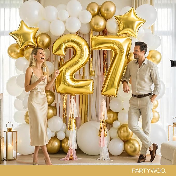 PartyWoo Number Balloons 40 Inch Gold Number 7 Kit 25pcs - Image 4
