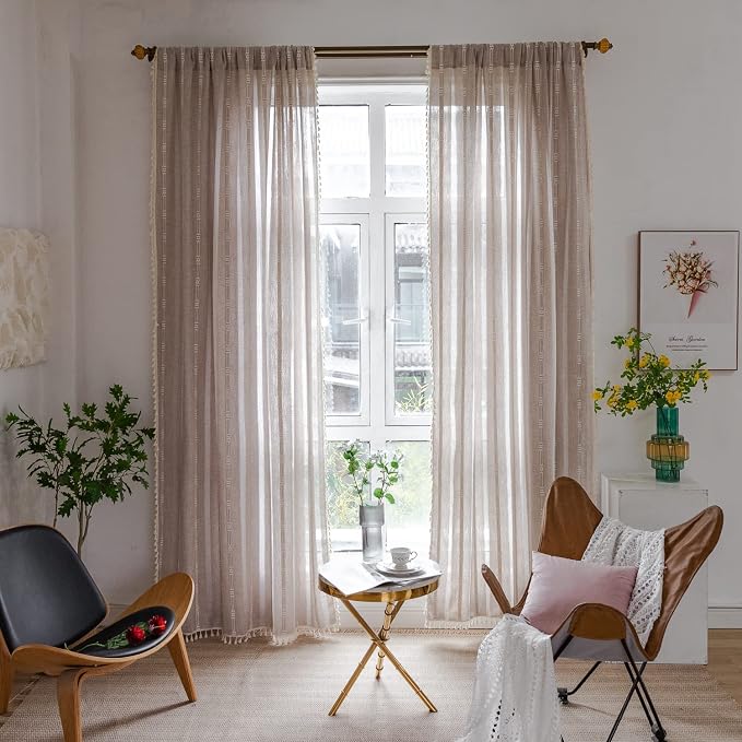 Linen Embroidery Striped Farmhouse Curtains - Image 8