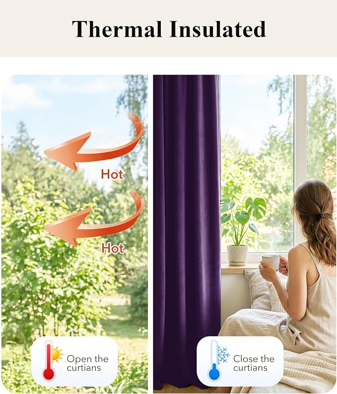 Purple Orchid Velvet Curtains Back Tab, W52 x L96 inches, 2 Panels | Room - Image 6
