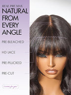 LUVME HAIR 7x6 HD Lace All-Day Comfort Wig with Bangs 200% Density Hair PartingMax Lace Wigs Loose Body Wave Lace Front Wigs Human Hair Pre Cut Plucked Lace Frontal Glueless 18 Inches