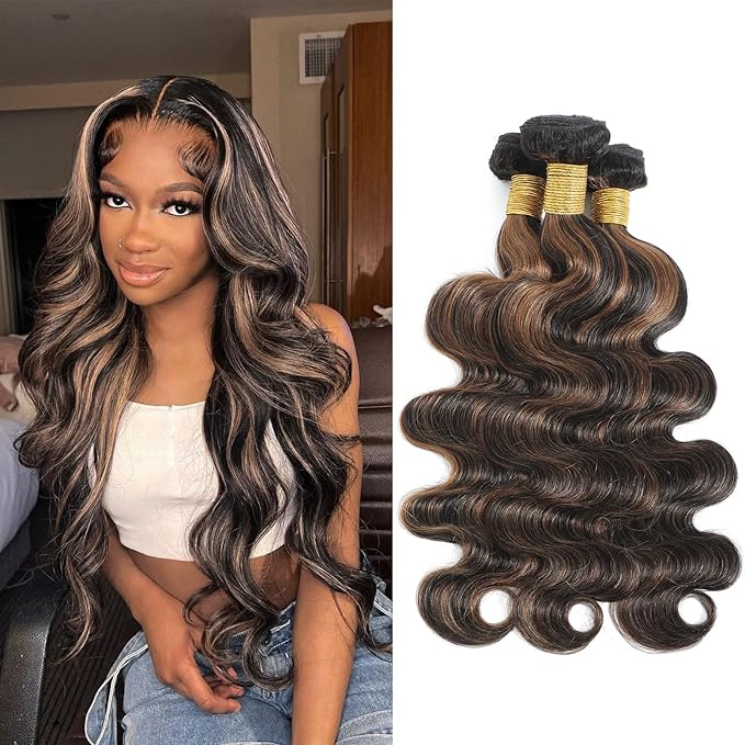 P1B/30 Human Hair Bundles Body Wave Highlight Brown Color Body Wave Bundle 100% Real Human Hair And True To Length 18 20 22 Inch 3 Pcs/Pack