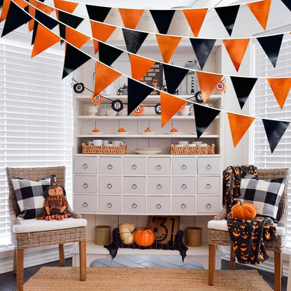 Black Orange Party Decoration Metallic Fabric Triangle Pennant Banner Flag - Image 6