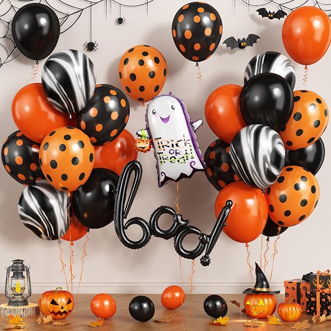 Halloween Black Orange Balloons BOO Ghost Pumpkin Foil Balloons Party Decor | by Paeyeq