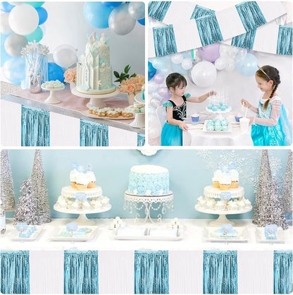 BEISHIDA Light Blue White Fringe Garland Banner Wall Tinsel Foil Streamers | - Image 4