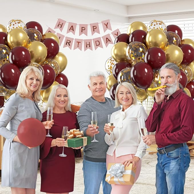 60pcs Burgundy and Gold Balloons 12inch, Maroon and Gold Balloons - Image 6