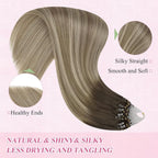 YoungSee Micro Link Hair Extensions Human Hair Balayage Micro Bead Hair Extensions Real Human Hair Brown Ombre Blonde Micro-Ring Hair Extension 14In Bead Hair Extension for Short Hair 50s/50g