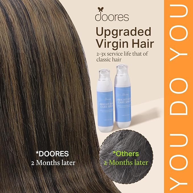 DOORES Seamless Clip in Human Hair Extensions - Dark Brown to Chestnut Brown, 7pcs 110g 20 Inch, Invisi Edge Remy Natural Straight