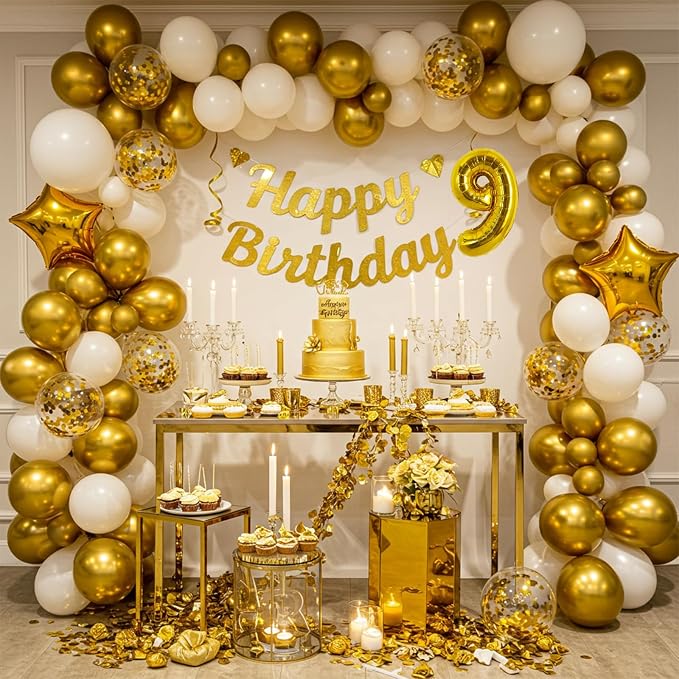 TONIFUL Number Balloon 16 Inch 10 Pcs Fat Gold 0-9 Birthday Number Balloons | - Image 4