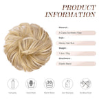 FESHFEN Messy Bun Hair Piece - Large Elastic Wavy Curly Hair Bun Scrunchies Ponytail Extensions Synthetic Chignon Hairpieces for Women, Champagne Blonde & White Blonde 1.94oz