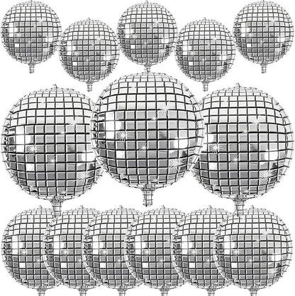 14 Pcs Disco Ball Balloons 22/15/10 4D Ball Balloons Metallic Silver Disco by Froova