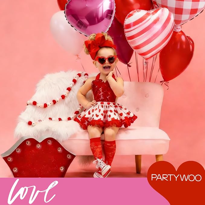 PartyWoo Pink Red Hot Red Pink Mylar Heart Foil 15pcs Balloons 18 Inch | - Image 3
