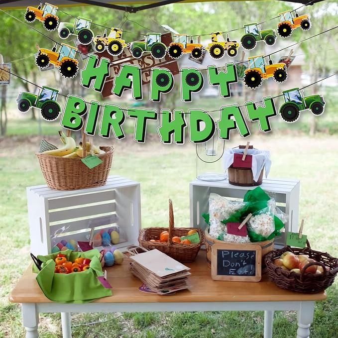 SUNBEAUTY Green Tractor Happy Birthday Banner Set - Image 5